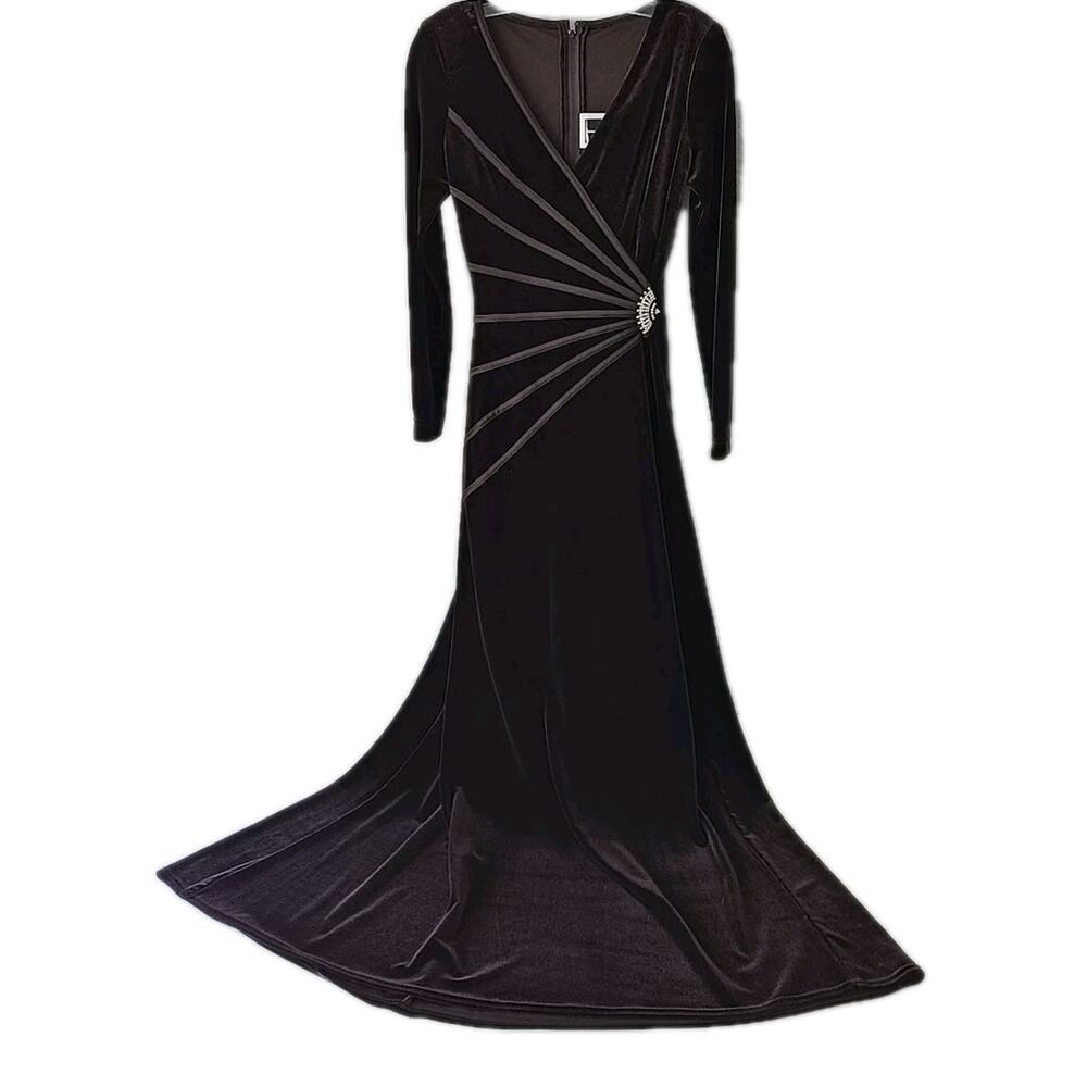 Tadashi Velvet Evening Dress Sz XS Rhinestone Starburst Maxi‎ Old Money Party